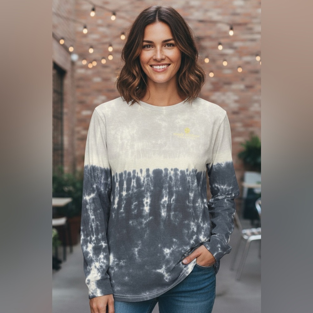 Simply Southern Cream and Gray Tie-Dye Long Sleeve Tee